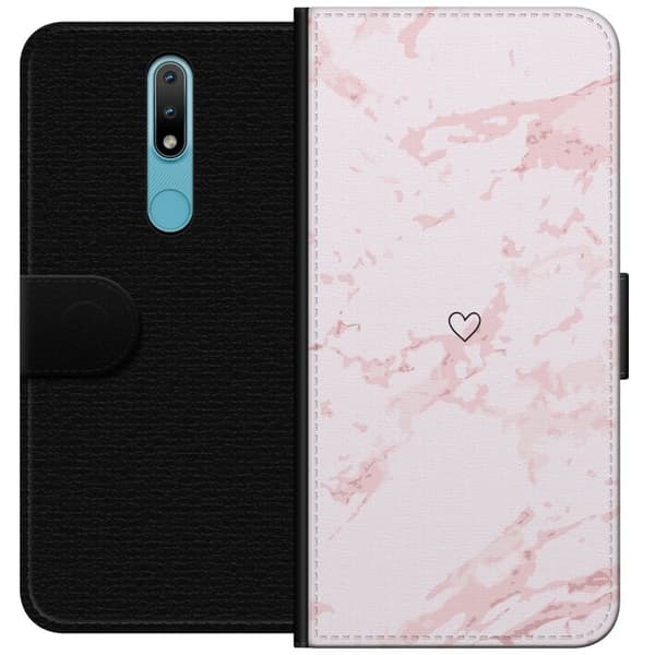 Tegnebogsetui til Nokia 2.4 med Rosa Hjerte motiv