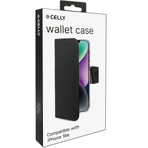 Celly Wally Wallet Case iPhone 17e / 16e Svart
