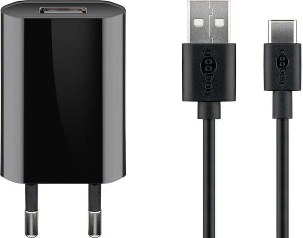 Goobay USB-C 5 W lader + kabel, 1 m, svart