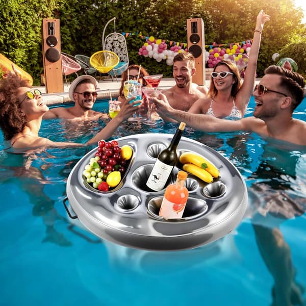 8-hullers flydende oppustelig kopholder, flydende bar til sommerpoolfester.