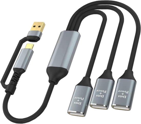 USB-splitter Y-kabel 30 cm, 2-i-1 USB A & USB C expanderhub, multiport-förlängare, dataladdningsdelningsadapter för Mac MacBook, bil, Xbox, USB-minne, PC