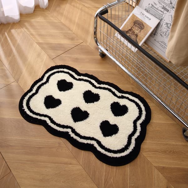 Moderne, stilfuldt, hvidt, vaskbart mikrofiber badeværelsestæppe