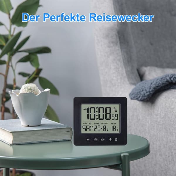 Svart digital radiostyrd väckarklocka med automatisk timer, radiostyrd klocka