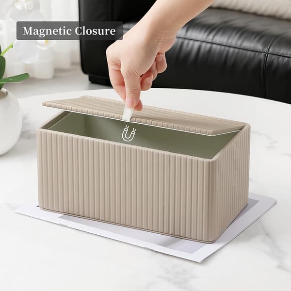 Enkel rektangulär läderfodral för näsdukslåda - beige - 24*12*10 (cm)
