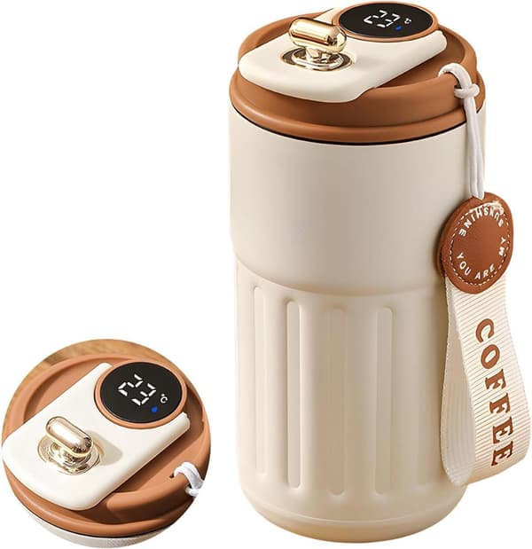 Termosmugg, rese-termosmugg med digital display, 410ml, brun
