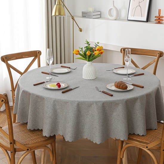 Rund dug - 120 cm diameter, robust og holdbar, vaskbar - velegnet til buffeter, fester, middage, bryllupper og babyshower (lysegrå)
