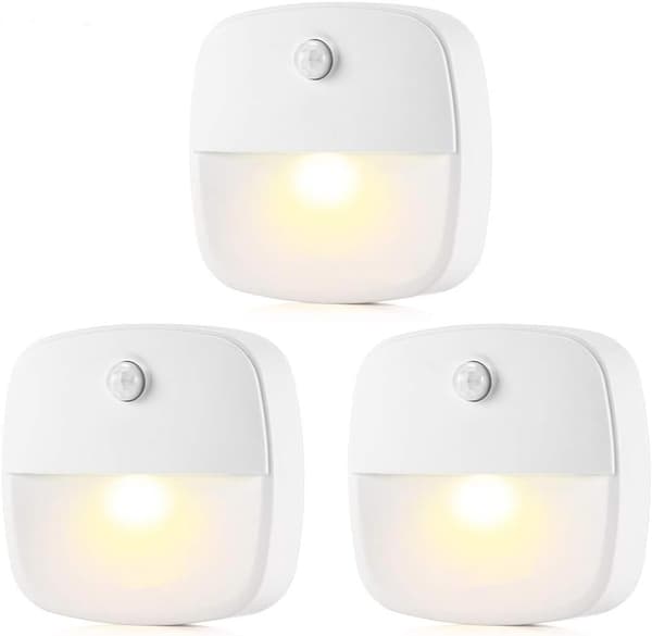 LED Natlamper, 3-pak, Smarte Sensor LED Natlamper, Bevægelsessensor Lys, Velegnet til Soveværelsesskabslamper