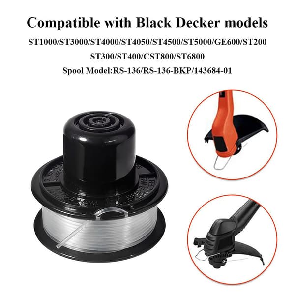Black Decker ST4500 ST1000 20ft 0.065\" Ukrudtstrimmer Spoler 6 Spoler 1 Hætte