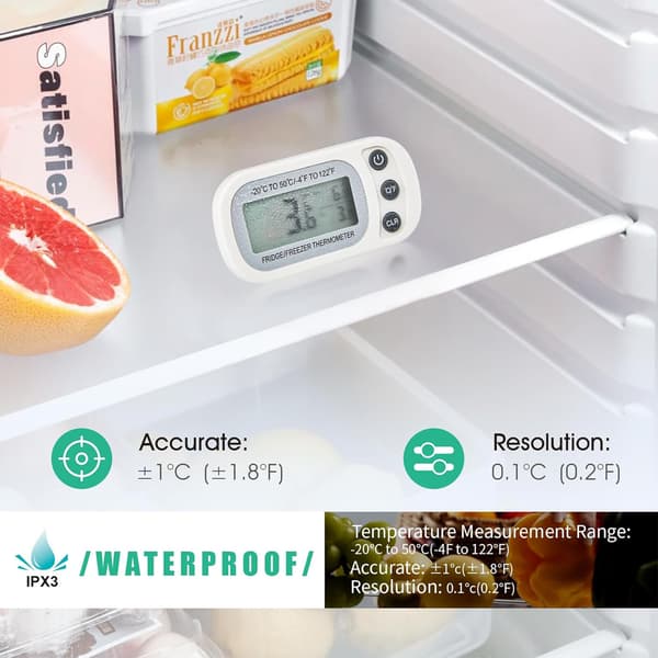 LCD Digital Vattentät Kylskåp Frys Termometer Matlagning Kök Krok Magnet Vit