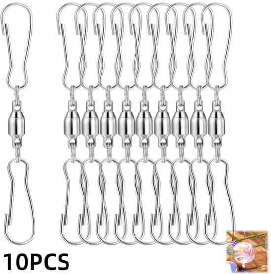 10-pack silver 7 cm 360° roterbar vindspelsfäste i rostfritt stål