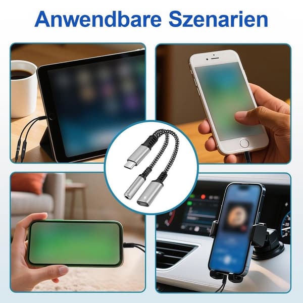 2-i-1 60W snabbladdande USB-C ljudadapter (silver)