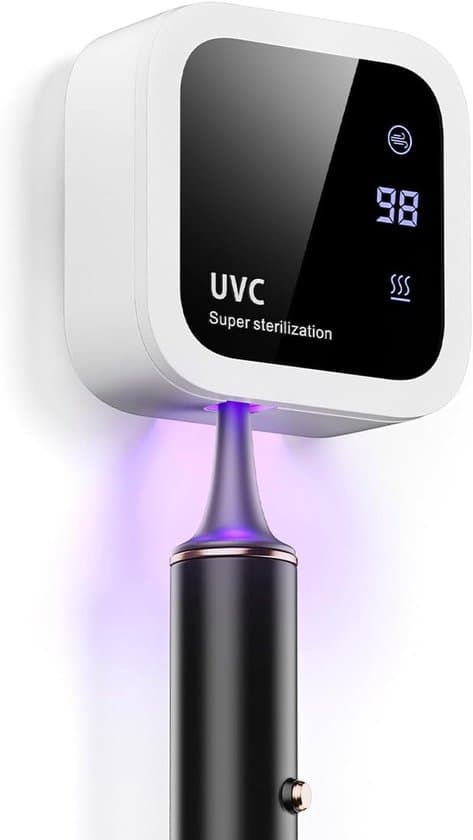 UV-tandbørstesterilisator - LED-skærm - Vægmontering - Hvid