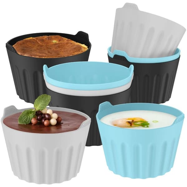 3 stk. små silikone kageforme, runde airfryer bageforme, muffinforme, æggetærteforme, blå grå