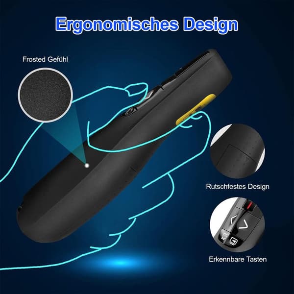 Ergonomisk trådløs præsentationsfjernbetjening til bærbare computere, 2,4 GHz USB-pointer, kompatibel med Windows, Mac, Linux og Android.