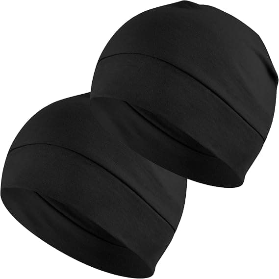 Unisex cykelmössa, snabbtorkande innermössa, 2-pack lätta och andningsbara sovmössor, hjälmfoder - svart.