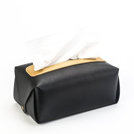 PU læder tissueboks - rektangulær - tryklukning - foldbar - 20 x 12 x 9 cm (sort)