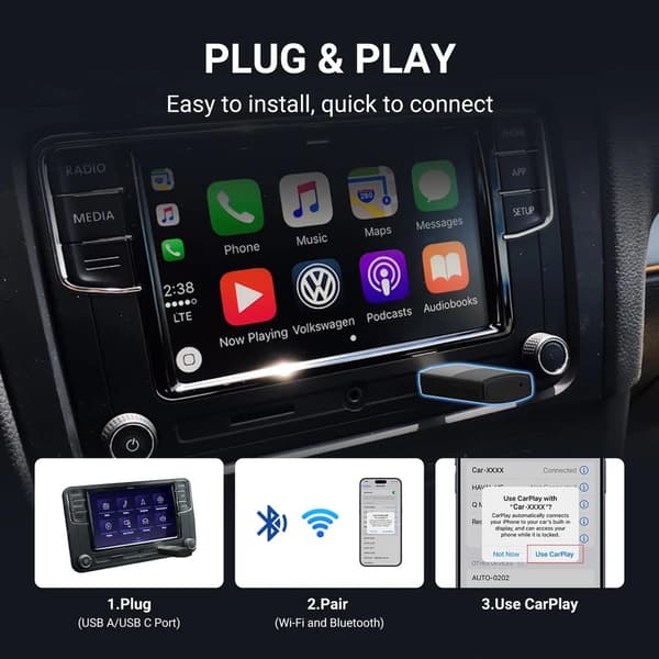 Mini CarPlay trådløs adapter til automatisk CarPlay-forbindelse i din bil.
