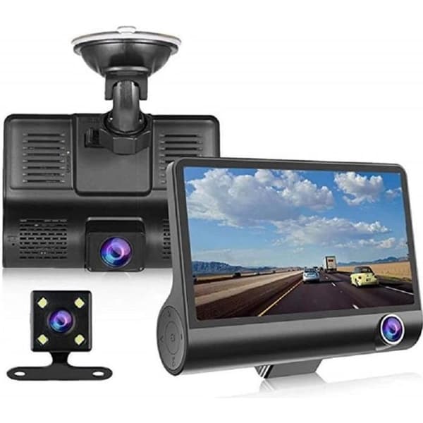 4-tommer bil-dashcam med tre linser og high-definition nattesyn