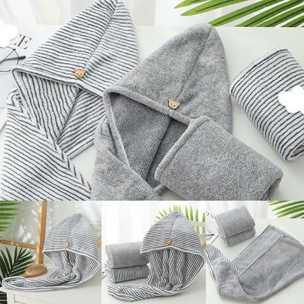 2-pack bambukolfiber hårhandduk snabbtorkande mössa absorberande badrumsdusch