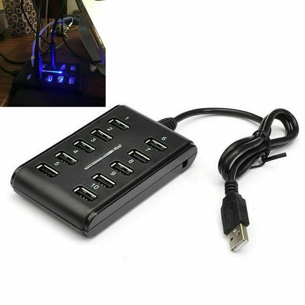 10-portars driven USB 2.0 höghastighets USB-splitter ST-förlängare