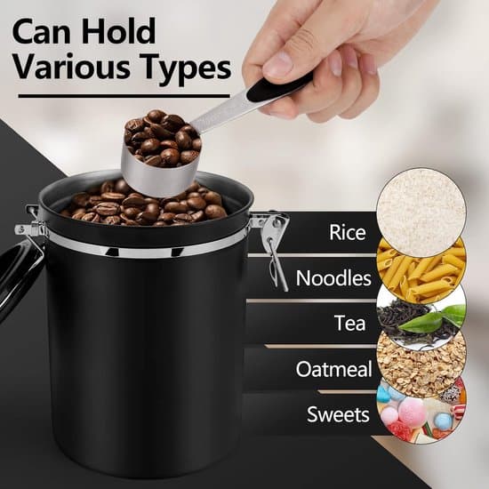 1,8L lufttæt kaffebeholder i rustfrit stål med datatracker og ske