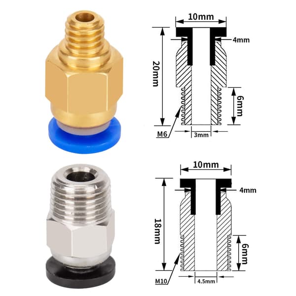 10 PC4-M6 pneumatiska kopplingar och 10 PC4-M10 pneumatiska kopplingar