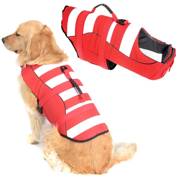 Justerbar dyre-flydevest hund kæledyr redningsvest bløde håndtag - rød S
