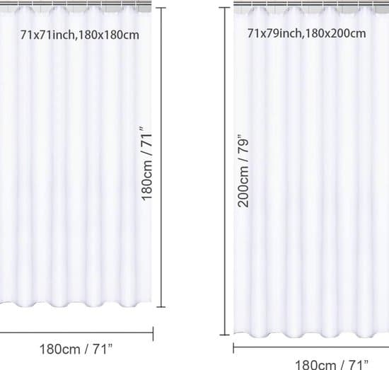 180x200cm Vandtæt Polyester Bruseforhæng med 12 Ringe