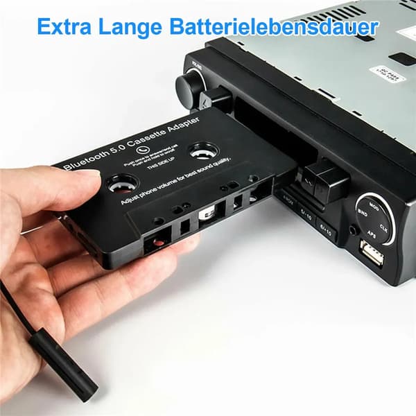 Bluetooth 5.0 kassettadapter för bilradio/stereosystem, stöder trådlös musikuppspelning och handsfree-samtal.