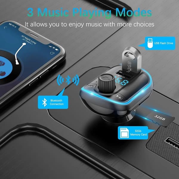 5.0 FM-sender, biladapter med Quality Control 3.0, hurtig opladning