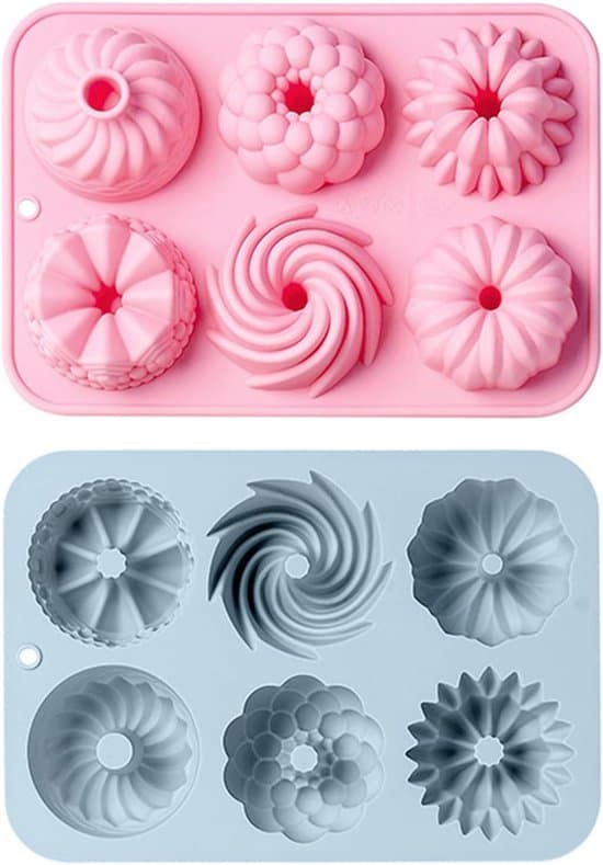 2 stk. Mini Silikone Guglhupf & Bundt Kageforme, Non-Stick Savarin Donut Bageforme til Muffins, Brownies & Budding