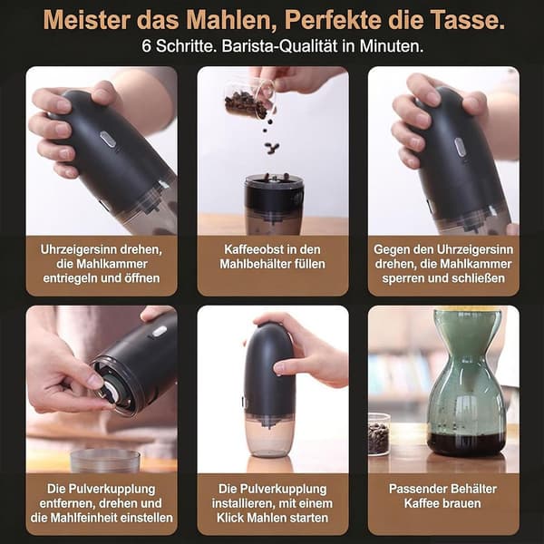 Genopladelig USB-C Bærbar Elektrisk Konisk Kaffekværn (Sort)