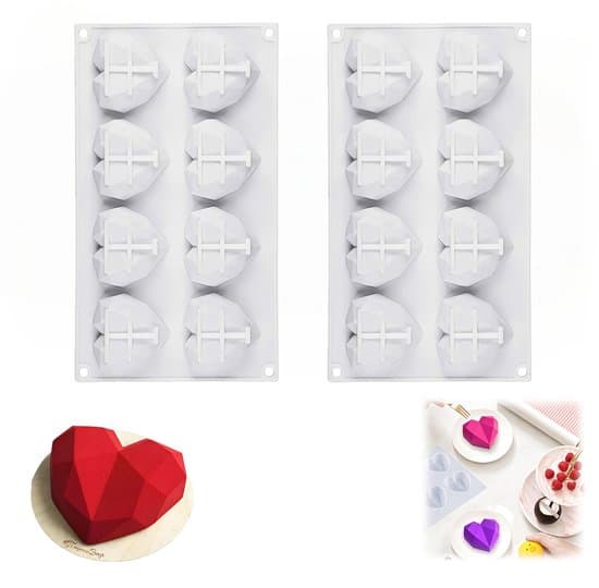 Hvid 8-rums hjerteformet silikone kage chokoladeform