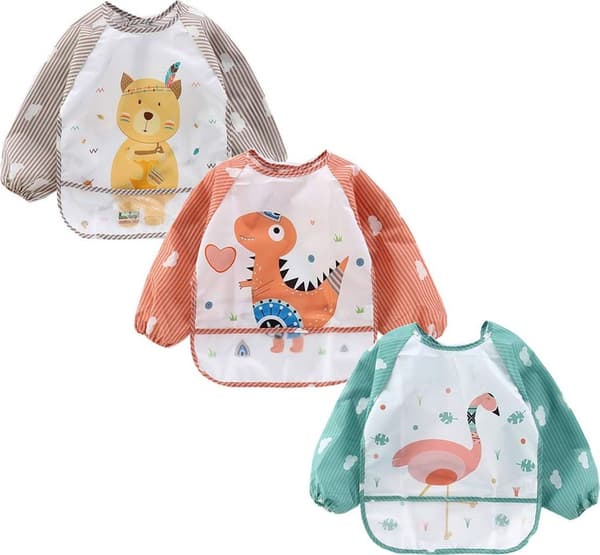 3-pack WP haklappar med ärmar, tvättbara, 0-3 år