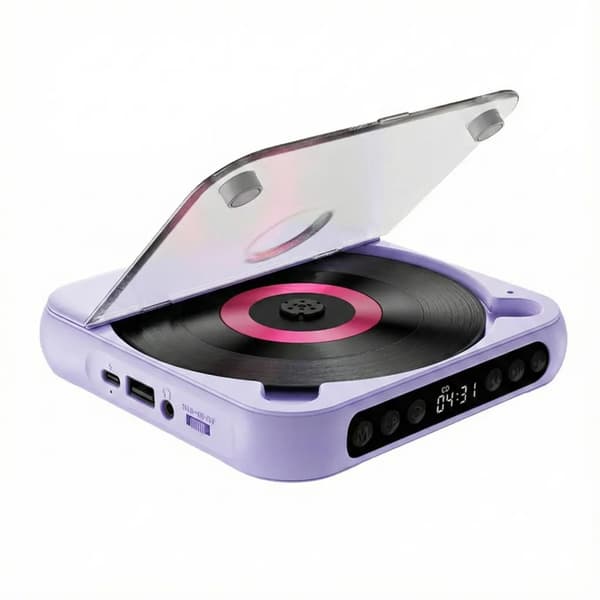 Kompakt ultratunn bärbar Bluetooth CD-spelare med USB-C snabbladdning, stöder MP3/WMA (Lila)