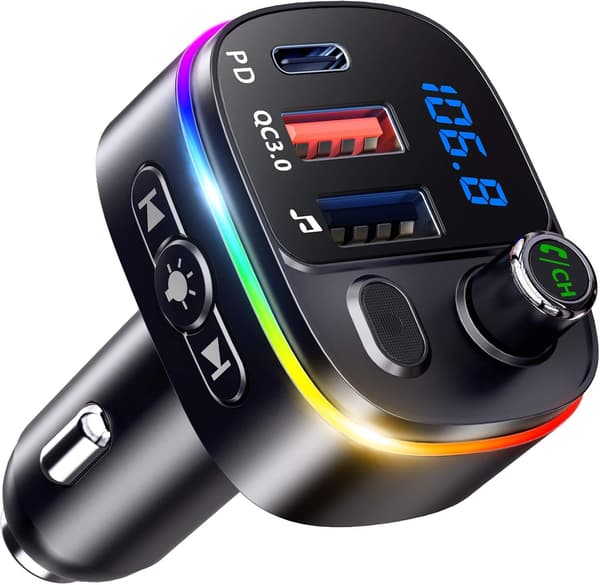 Bluetooth bilsats, Bluetooth-sändare, Bluetooth biladapter, biljudsstöd, Siri, Google Assistant, USB, flash-enhet