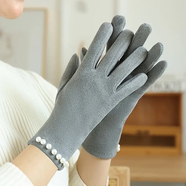 Vinter Touchscreen Handsker til Kvinder 1 Par Afslappet Elastisk Fingerløs Perlebesætning Polyester Strik Vindtæt Maskinvaskbar - Grå