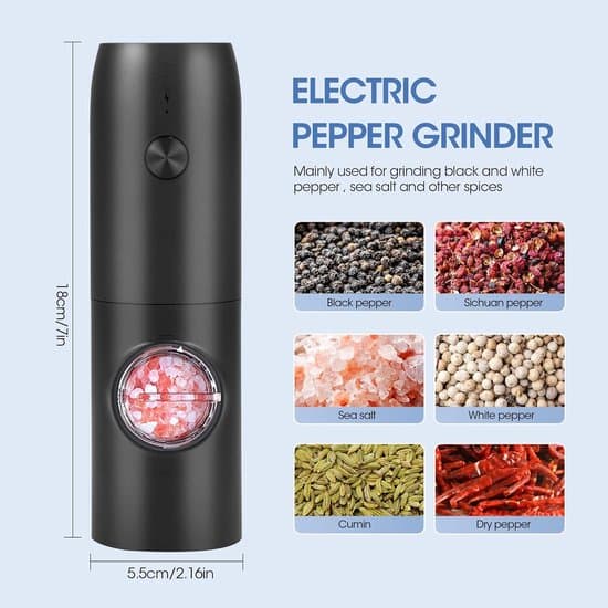 Genopladelig elektrisk salt-, peber- og krydderikværn med LED-lys (ABS sort)