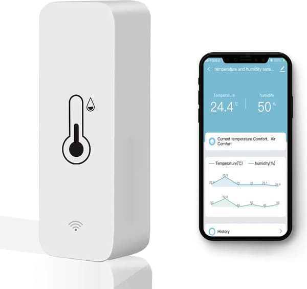 WiFi temperatur- och fukttestare, multifunktionell termometer, stöder appkontroll, kompatibel med Alexa och Google Assistant.