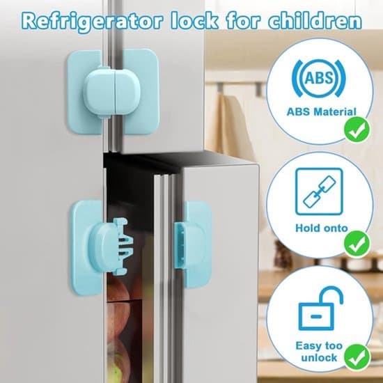 Kylskåpslås för barnsäkerhet - Låda Lås, Självhäftande, Multifunktionellt Lås (Blå, 4-pack)