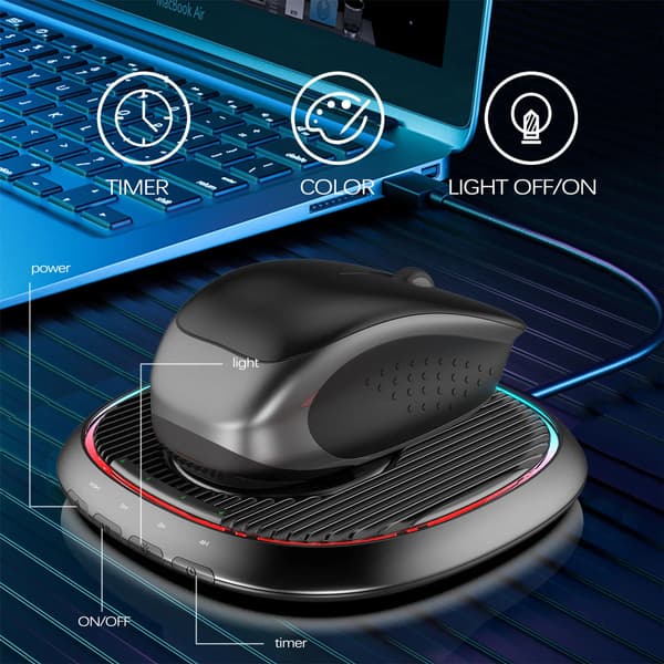 Ultratynd museshaker med timer og LED-indikator – USB-C-interface, lydløs drift, velegnet til stationære og bærbare computere.