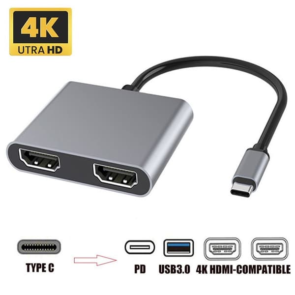Adapter USB 3.0 dockingstation Type-C til dobbelt HDMI USB PD hub skærmforlænger
