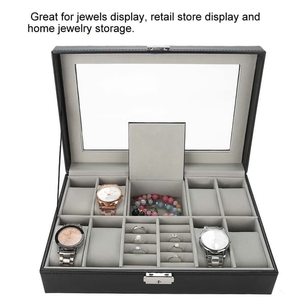 PU Læder Ur Opbevaringsboks Smykke Display Boks Holder Organizer 16 Gitre