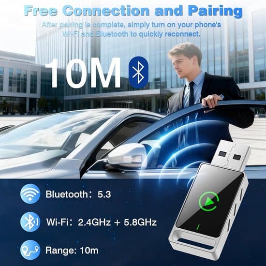 Trådløs CarPlay-adapter, 2-i-1 Android Auto & CarPlay, Kablet til Trådløs, Plug & Play, Egnet til iPhone iOS 10+ & Android 11+