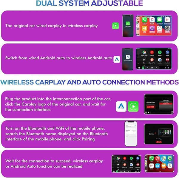 2-in-1 langaton sovitin, auton langaton sovitin, kaapeli iOS 12+:lle ja CarPlaylle