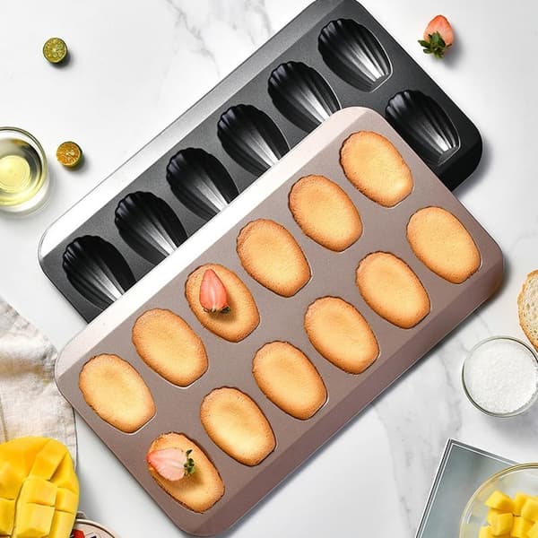 Non-stick Madeleine kageforme, rustfrit stål, velegnet til ovnbagning, deformeres ikke let (sort), 2-pak