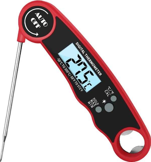 Madtermometer, flip-sonde, BBQ kødtermometer - Rød