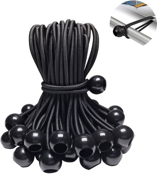 50-pack elastiskt kulrep, Utomhustält säkringsrep, Elastiskt kulrep, för studsmattor, strandnät, Elastiska repband, markiser, Svart