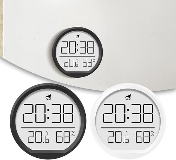 Kompakt digital klocka, termometer, hygrometer, magnetisk (vit)