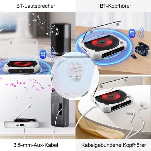 CD-afspiller, ekstern bil-CD-afspiller, USB-interface, integreret LCD-skærm, understøtter dual-mode forbindelse, 2000mAh batteri, batterilevetid op til 7 timer